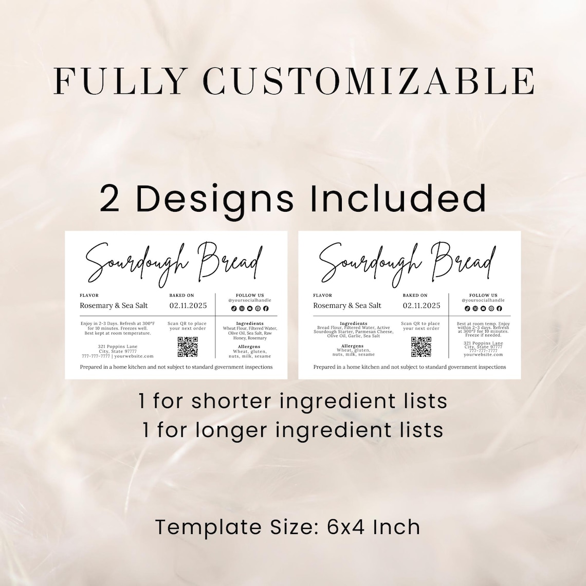 Editable Sourdough Bread Label Template, 6x4 Cottage Food Label, Canva ...