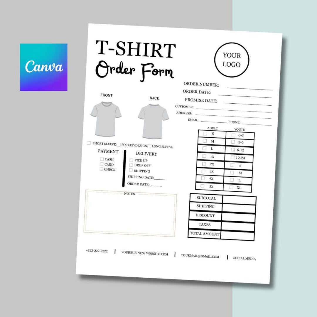 Shirt Order Form Canva Template T-shirt Order Form Editable Printable ...