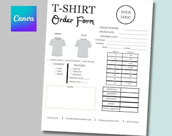 Shirt Order Form Canva Template T-Shirt Order Form Editable Printable Digital Download Order Form Template Thank You Branding Kit HTV