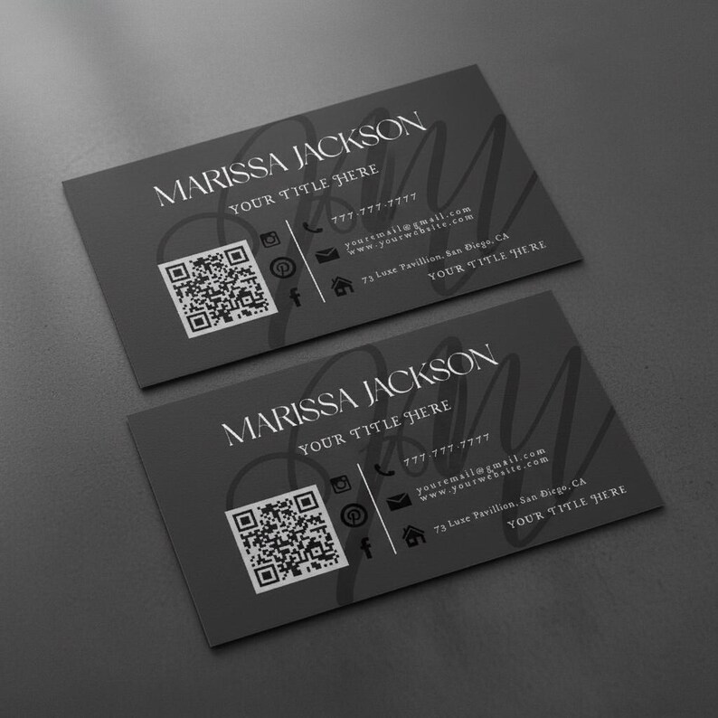 Sjabloon voor luxe visitekaartjes | Bewerkbaar canvas QR-code visitekaartje | Elegant minimaal visitekaartjeontwerp | Sjabloon voor modern visitekaartjes afbeelding 2