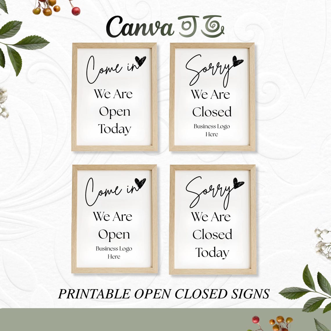 Editable Open Sign Closed Sign Canva Templates for Small Business ...