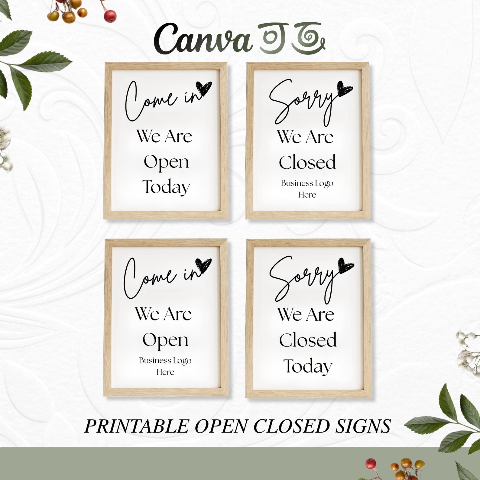 Editable Open Sign Closed Sign Canva Templates for Small Business ...