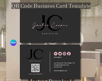 QR Code Business Card Template, Editable Canva Business Card, Luxury Beauty Salon Card, Lash Tech Hair Stylist Card