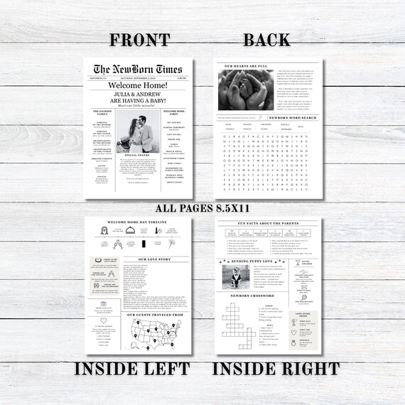 DIY Baby in Bloom Newspaper Template | Editable Canva Newspaper for Newborn Announcements | Printable Instant Download For You To Edit