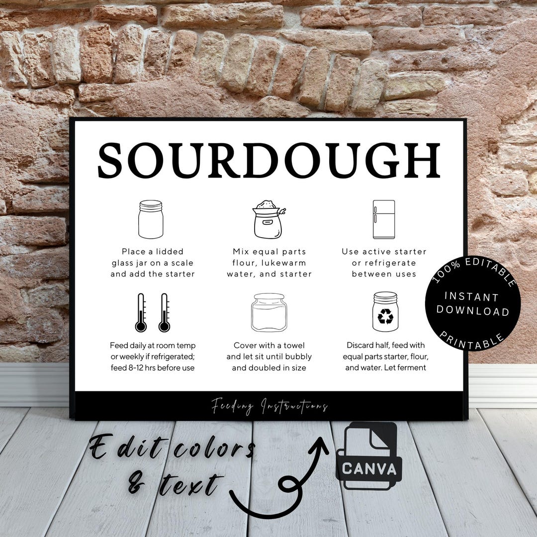 Printable Sourdough Starter Care Card Guide Canva Template, Sourdough ...