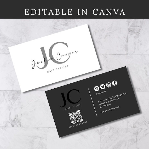 Luxury Business Card Canva Template, Black White QR Code, Lash Tech Branding (Digital Download)