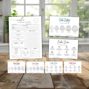 Kuchenpflegekarte, Kuchenschnittanleitung, Kuchenbestellformular-Vorlage, Bäckerei-Bestellformulare, druckbarer digitaler Download Bearbeitbare Canva, Vorlage, 8,5 x 11