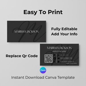 Sjabloon voor luxe visitekaartjes | Bewerkbaar canvas QR-code visitekaartje | Elegant minimaal visitekaartjeontwerp | Sjabloon voor modern visitekaartjes afbeelding 3