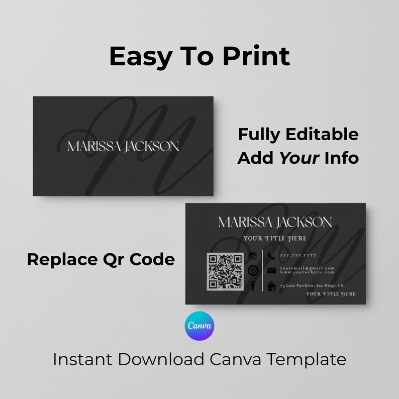 Sjabloon voor luxe visitekaartjes | Bewerkbaar canvas QR-code visitekaartje | Elegant minimaal visitekaartjeontwerp | Sjabloon voor modern visitekaartjes afbeelding 3