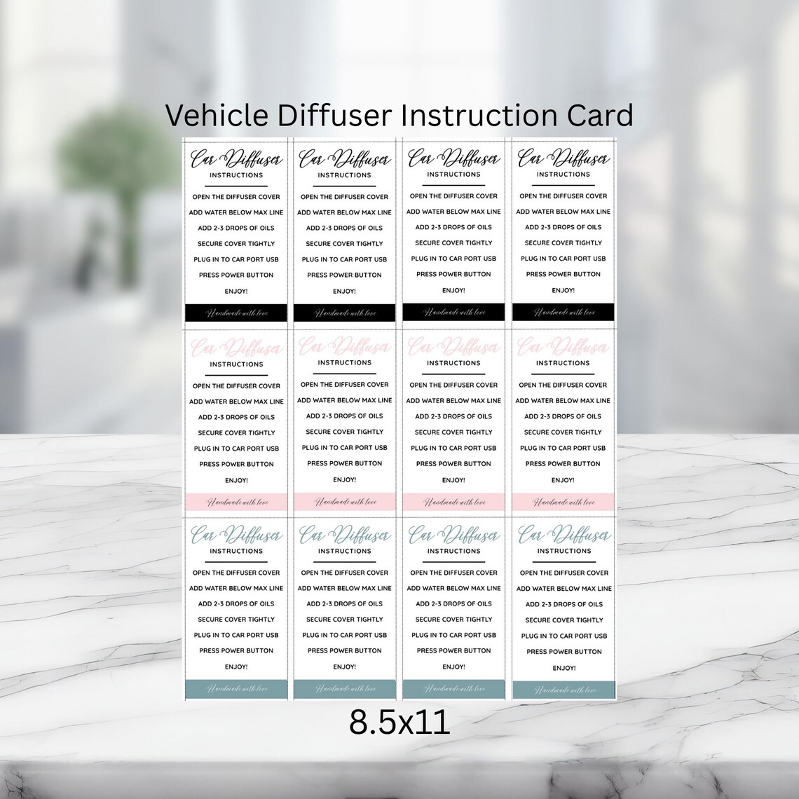 Car Diffuser Care Card Canva Template | Printable Car Air Freshener ...