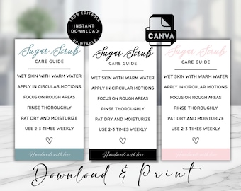Sugar Body Scrub Care Card Canva Template, Body Scrub Care Instructions,  Printable Canva Care Card Template