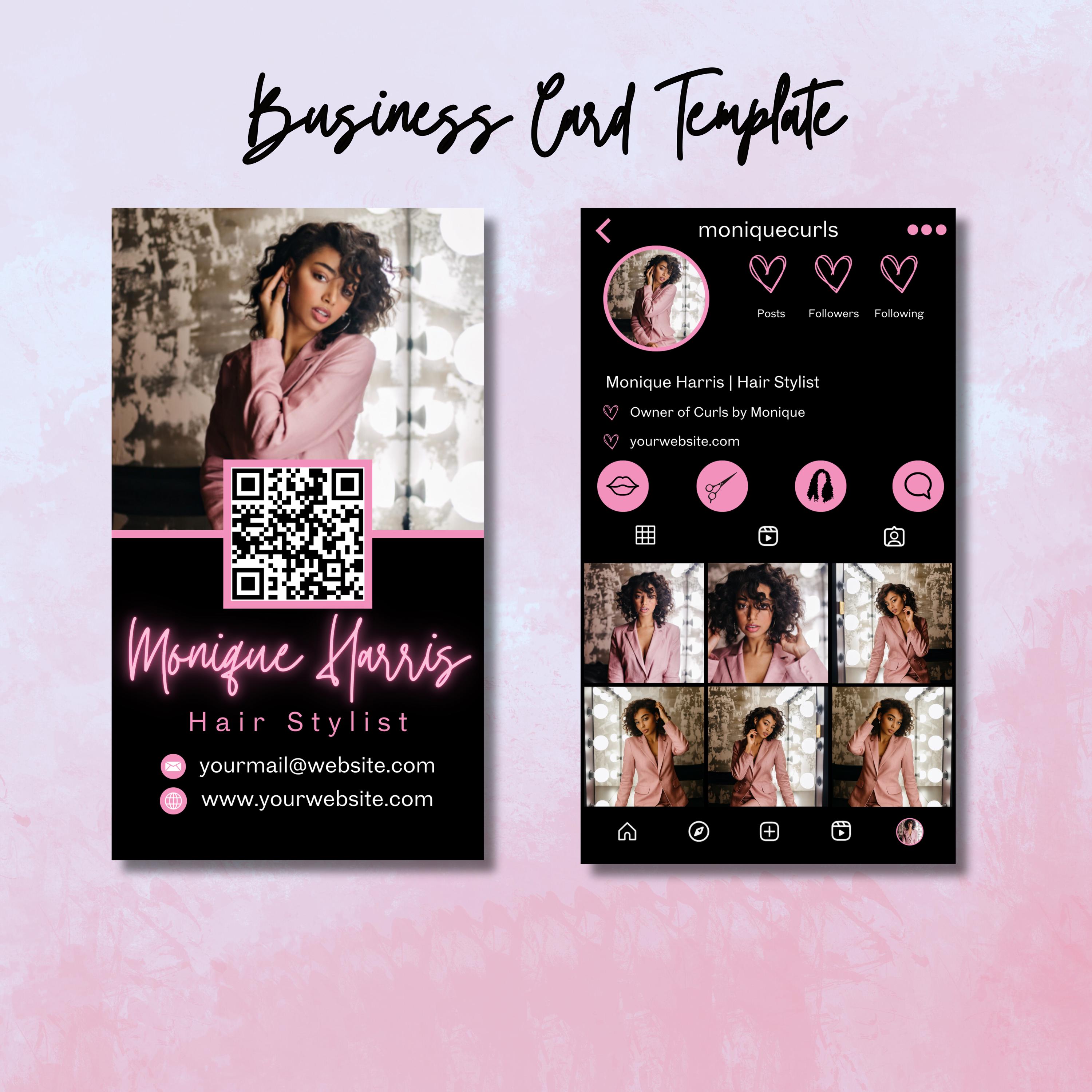 Instagram Business Card Canva Templates | Qr Business Cards Qr Code Templates Card Business Card Template DIY Canva Lash Tech Hairstylist
