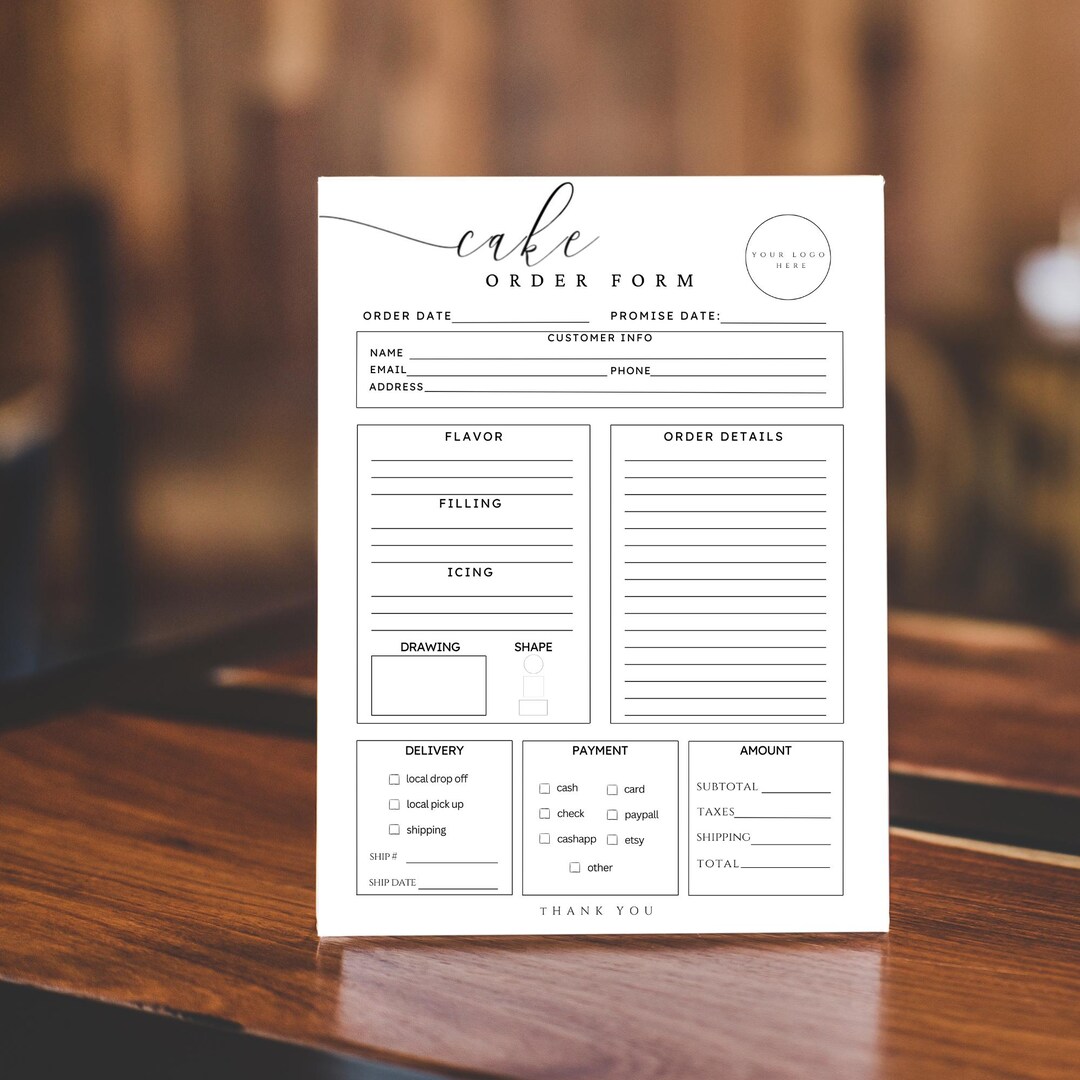 Cake Order Form Cutting Guide Care Card Canva Template | Printable ...