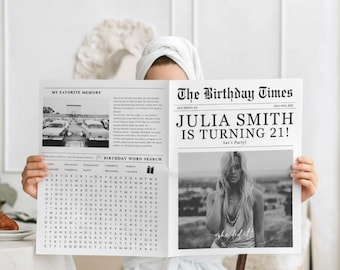 21. Geburtstagseinladung Zeitungsvorlage | Bearbeitbar Canva Geburtstag Zeitung einladen | 21. Geburtstag-Party einladen