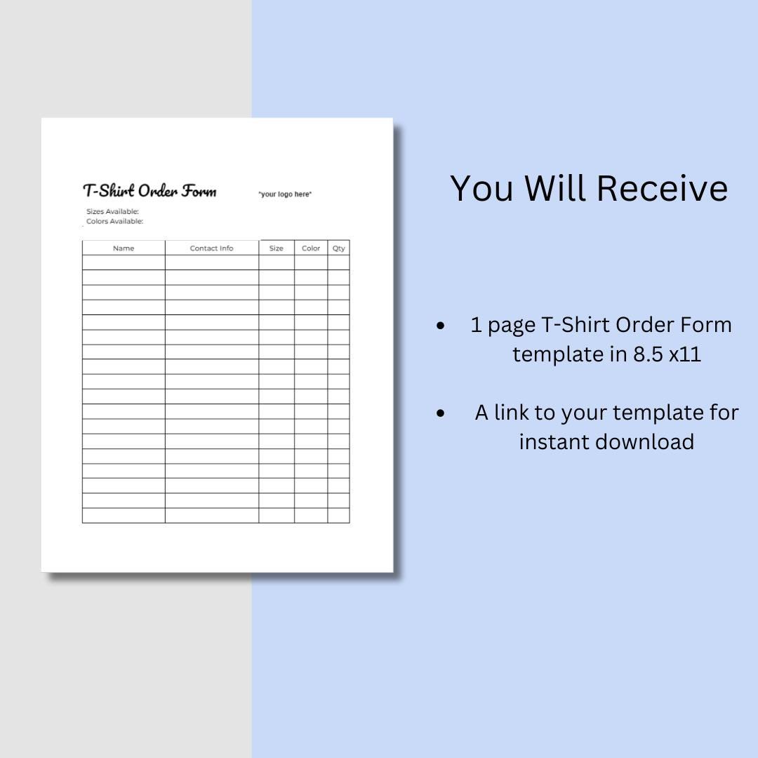 Editable Tshirt Order Form Template | Printable Google Docs Custom ...