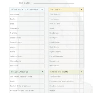 Printable travel checklist, preparedness checklist