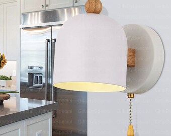 Scandinavische natuurlijke wandkandelaar met trekkoord en houten accenten - binnenwandlamp, perfect voor keuken, eetkamer, slaapkamer, entree