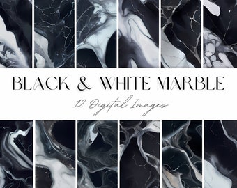 Black & White Cracked Marble Digital Printable Paper, Seamless High Quality Liquid Marble Texture Instant Download for Print and Design