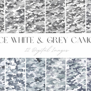 Seamless White Grey Camo Texture Digital Printable Paper, Kids Military Camouflage Pattern High Quality Instant Download for Print & Design