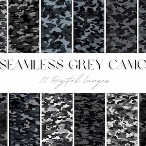 Seamless Grey Black Camo Texture Digital Printable Paper, Kids Military Camouflage Pattern High Quality Instant Download for Print & Design