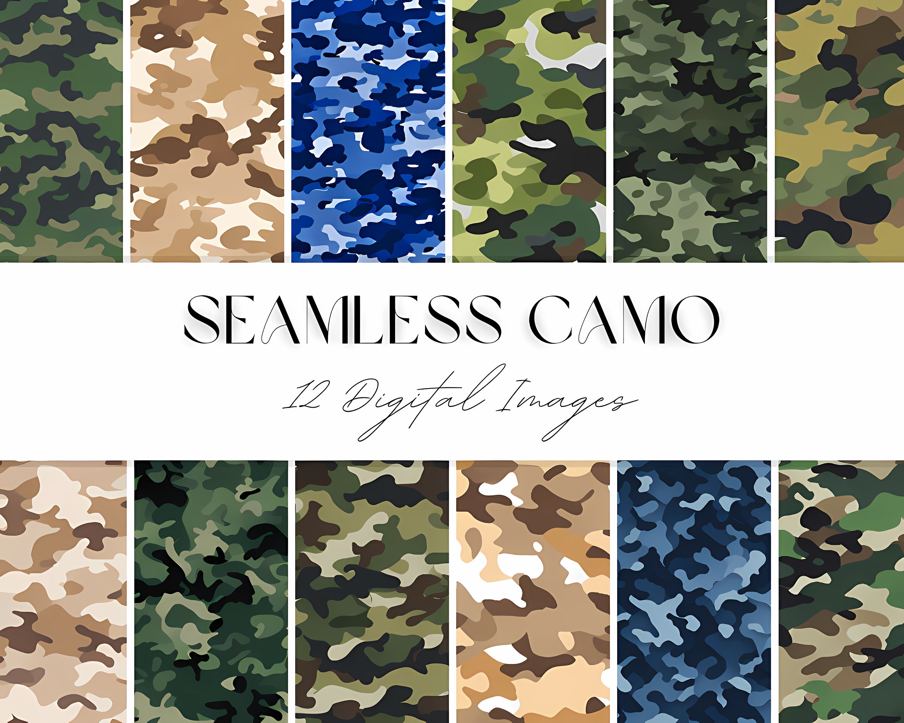 Seamless Camo Texture Digital Printable Paper, Green Tan Blue