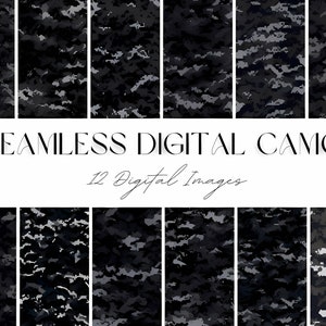 Seamless Grey Black Digital Camo Texture Printable Paper, Kids Military Camouflage Pattern High Quality Instant Download for Print & Design