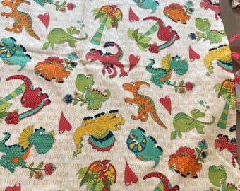 Henry Glass "Love You This Much" Dinosaur Leanne Anderson Cotton Fabric 43 x 34