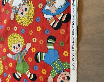 Blue Hill Holly's Dolls Sara Morgan Rag Doll Daisy Toss Red Cotton Fabric 41"x51