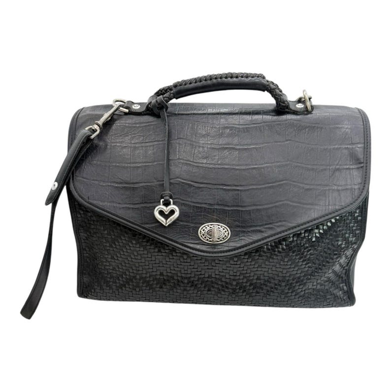 Maletín de cuero negro Brighton, bolso de hombro vintage para portátil, de viaje, VGC imagen 1