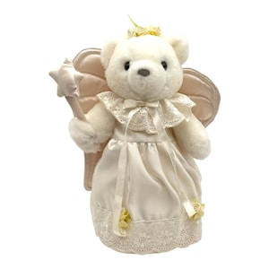 1986 Dakin Plush Angel Bear Tree Topper 10" Stuffed Animal White Christmas READ bild 1