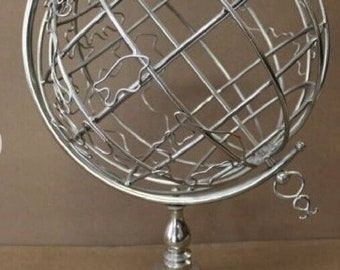 Vintage Stainless Steel Decorative Universal Globe 12” Diameter Metal Rotating