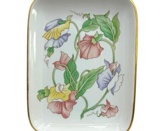 Vtg Ben Rickert Country Floral Porcelain Jewelry Trinket Tray