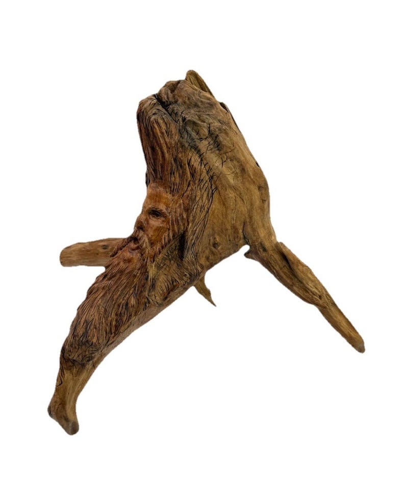Hand Carved Wood Old Man Face W Feather Spirit Tree Sculpture Figure 12 ...