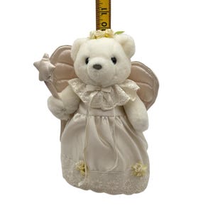 1986 Dakin Plush Angel Bear Tree Topper 10" Stuffed Animal White Christmas READ bild 8