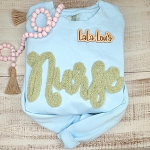 Chenille Yarn Embroidered Sweater | Nurse Sweatshirt | Nurse Embroidered Women&#39;s Sweater | Yarn Embroidery | Custom Sweatshirt
