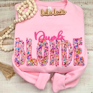 Dumb Blonde Embroidered Sweater | Blonde Sweatshirt |  Embroidered Women&#39;s Sweater
