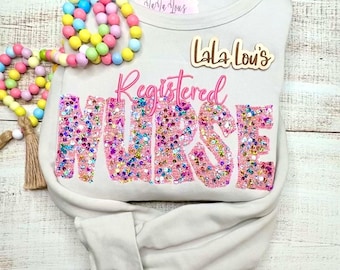 Nurse Sweatshirt PINK Multicolor Sequin Sweatshirt Gift for nurses, Nuse  Sweater, Embroidery, Embroidered Gift, Registered Nurse Shirt