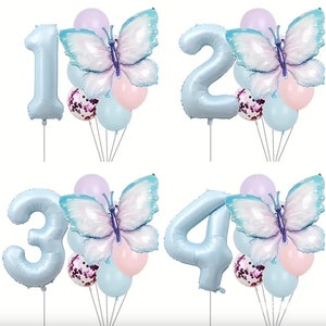 Butterfly Number Balloon Bouquet - 9 piece set! Perfect for Birthdays!