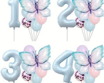 Butterfly Number Balloon Bouquet - 9 piece set! Perfect for Birthdays!