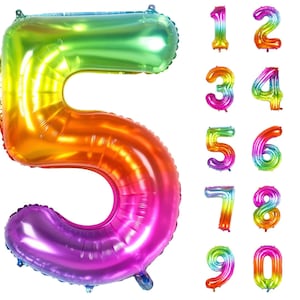 Rainbow Jelly Number Foil Balloon 40&quot;  - Rainbow Gradient (Each Balloon is Unique)