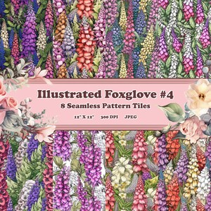 Illustrierter Fingerhut #4 - 8 druckbare Scrapbook-Blätter - nahtlos aneinanderteilbar - digitales Hintergrundpapier - leuchtend bunt floral