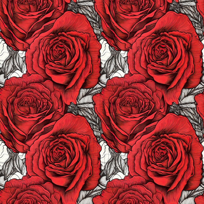 Red Roses Header Printable Illustrated Roses Red 4 8 Printable Scrapbook Sheets - Etsy