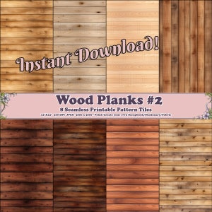 Tablones de madera #2 - 8 hojas de álbumes de recortes imprimibles - Enlosables sin costuras - Papel de fondos digitales - Impresión digital auténtica de grano de madera