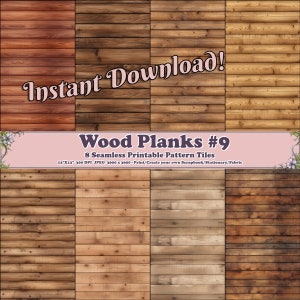 Tablones de madera #9 - 8 hojas imprimibles hechas a mano - Diseños de mosaicos infinitos - Fondos de papel digital, patrones de madera rústica desgastada por el tiempo