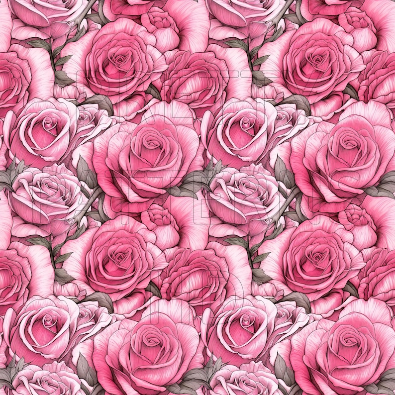 Pink Roses Prinatable Illustrated Roses Pink #3 - 8 Printable Scrapbook Sheets - Seamless ...
