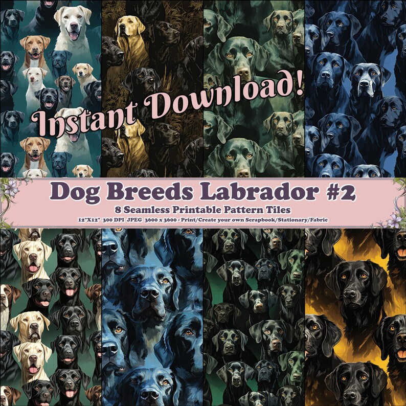 Dog Breeds Labrador #2 - 8 Printable Scrapbook Sheets-seamless Tileable ...