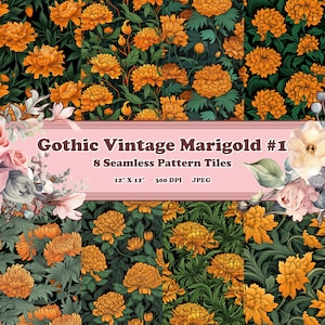 Gothic Vintage Marigold #1 - 8 Scrapbook Sheets - Seamless Tileable - Digital Backgrounds - Dark and Elegant Colors - Printable Paper