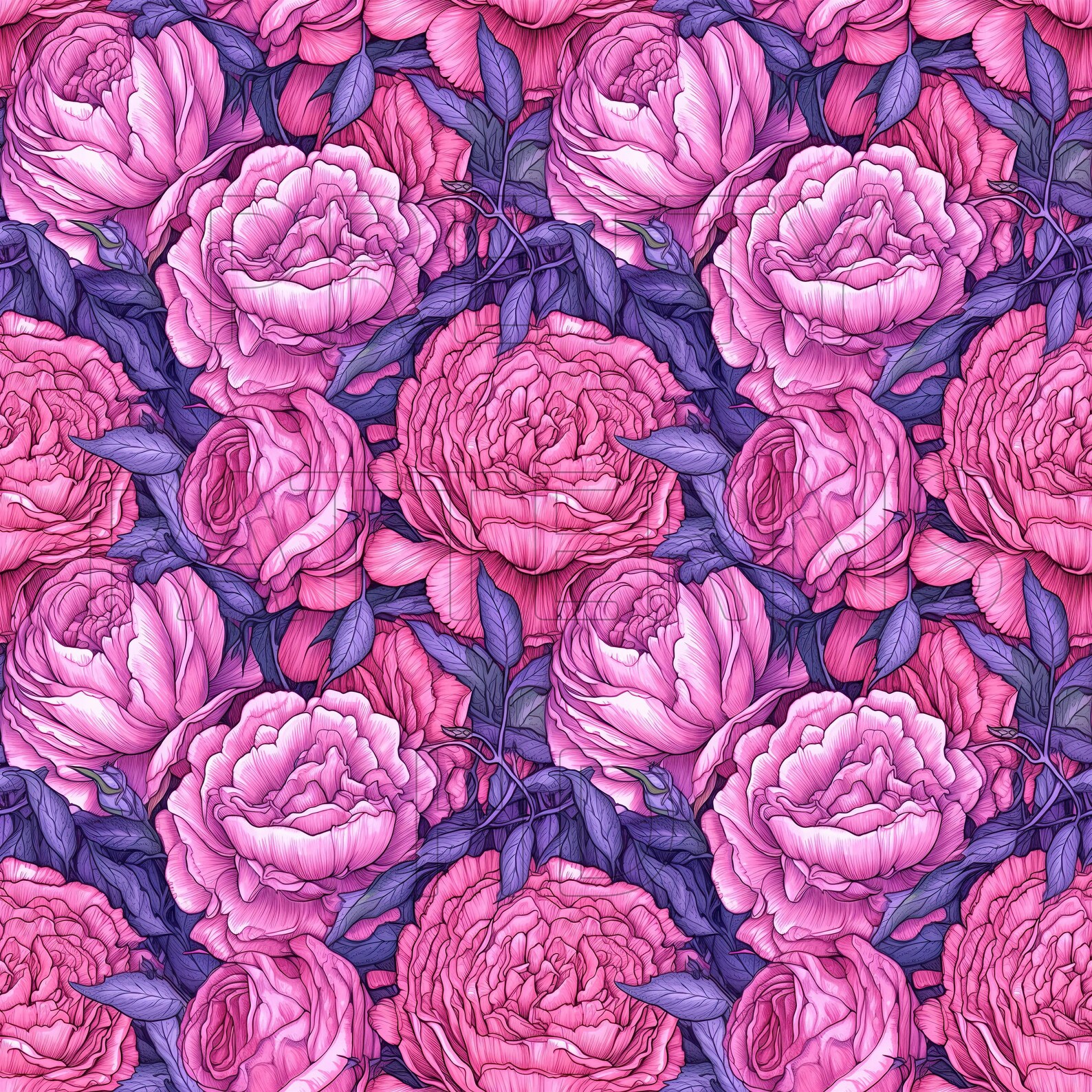 Illustrated Roses Pink #3 - 8 Printable Scrapbook Sheets - Seamless ...