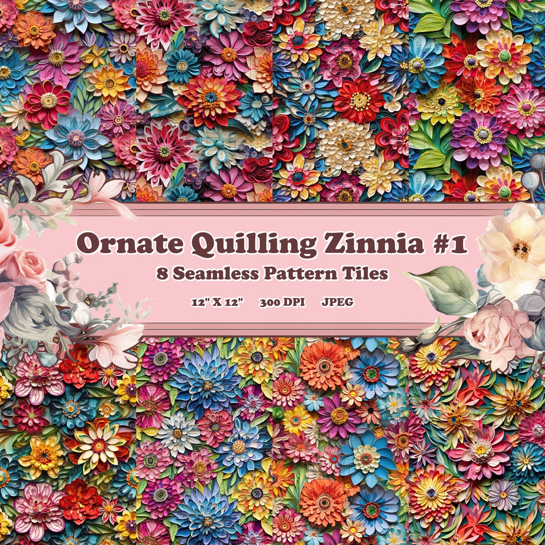 Ornate Quilling Zinnia 1 8 Printable Scrapbook Sheets Seamless Tileable