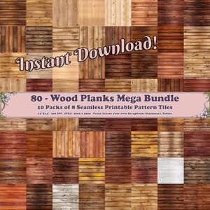 Mega paquete de tablones de madera - 80 hojas imprimibles - Diseños de mosaicos infinitos - Fondos de papel digital, patrones de madera rústica desgastados por el tiempo